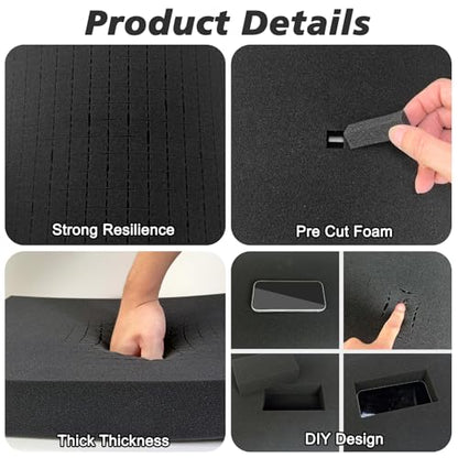 Egaageoi 2-Pack 16 x 12 x 2" Pre-Cubed Customization Gun Case Foam Inserts - color: Black, 2 Pcs, 16 x 12 x 2 Inch
