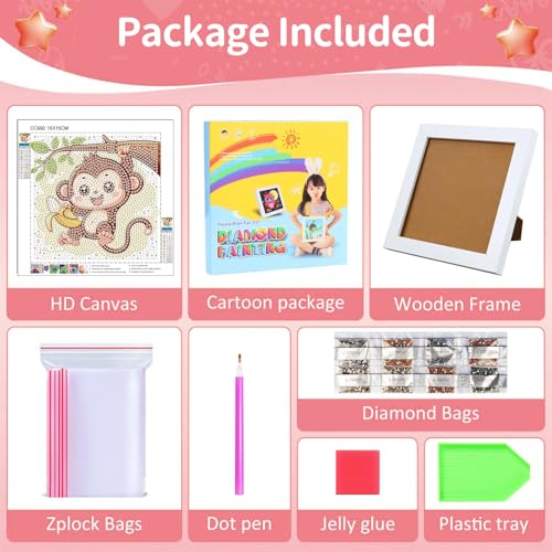 Gemozaic Monkey Diamond Art Kits for Kids Ages 4-8-12 with Frame, 7 x 7 in - color: CC992