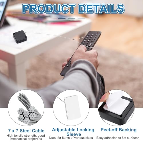 PATIKIL 5ft (1.5M) Retractable Remote Control Cable Tether 2N, 3PCS Remote Control Security Lanyard Lock Adjustable Locking Leash with Iron Cap for TVs Phone Tablets Showroom, Black - color: Black, size: 5ft