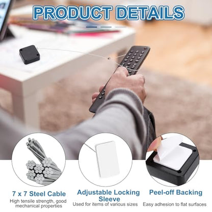 PATIKIL 5ft (1.5M) Retractable Remote Control Cable Tether 2N, 3PCS Remote Control Security Lanyard Lock Adjustable Locking Leash with Iron Cap for TVs Phone Tablets Showroom, Black - color: Black, size: 5ft