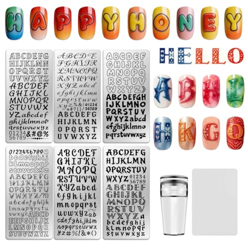 6 Sheets Nail Stamping Plate English Alphabet Nail Art Stamp