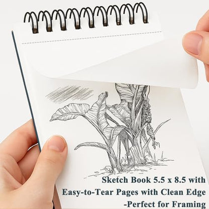 Fuxi Small Sketch Book, Spiral-Bound Sketchbook 5.5 x 8.5 2-Pack 200 Sheets - color: Aegean Blue