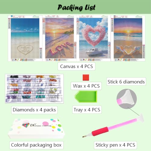 Lanzeyo Diamond Art Kits for Adults 4 Pack Romantic Beach Diamond Painting - color: 01 Beach