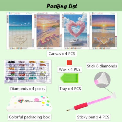 Lanzeyo Diamond Art Kits for Adults 4 Pack Romantic Beach Diamond Painting - color: 01 Beach