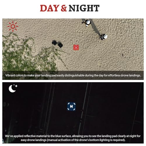 FPVtosky Nighttime Reflective Drone Landing Pad, Fast-fold Double Sided Waterproof Landig Pad Weighted for DJI Lito X1/Mini 5 Pro/ 4/3 Pro/Mini 4k / Mavic 4 / Air 3s/ Avata 2/ Neo/Flip - size: 20 in