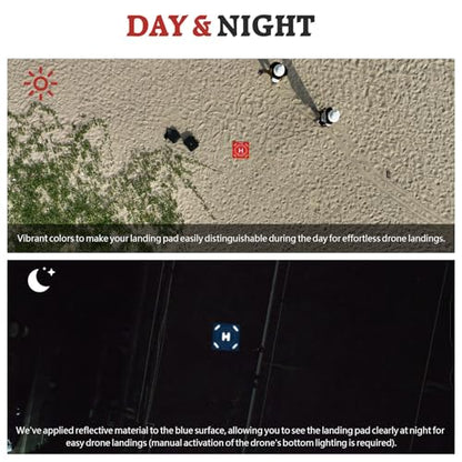 FPVtosky Nighttime Reflective Drone Landing Pad, Fast-fold Double Sided Waterproof Landig Pad Weighted for DJI Lito X1/Mini 5 Pro/ 4/3 Pro/Mini 4k / Mavic 4 / Air 3s/ Avata 2/ Neo/Flip - size: 20 in