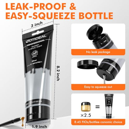 GOTIDEAL Silver Acrylic Paint, 8.45oz/250ml Large Silver Paint - color: Silver
