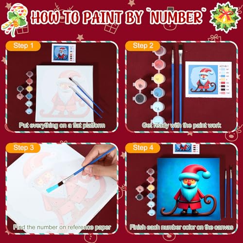 Nezyo 12 Sets Christmas Paint by Numbers with Frame for Adults, 8x8 - style: Christmas