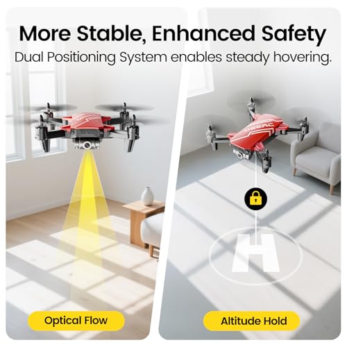DEERC D20 Mini Drone for Kids with 720P HD FPV Camera Remote Control Toys Gifts for Boys Girls with Altitude Hold, Headless Mode, One Key Start Speed Adjustment, 3D Flips 2 Batteries, Red