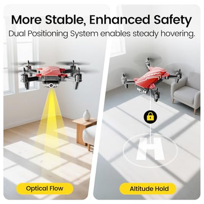 DEERC D20 Mini Drone for Kids with 720P HD FPV Camera Remote Control Toys Gifts for Boys Girls with Altitude Hold, Headless Mode, One Key Start Speed Adjustment, 3D Flips 2 Batteries, Red