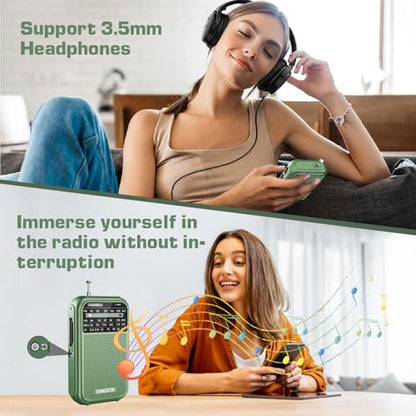 XHDATA D220 Portable AM FM SW Shortwave Receiver Pocket Radio, Green - color: Green
