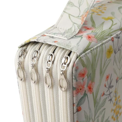 200 Slots Canvas Pencil Case 4-Layer Zipped Holder w/Handle - color: White, size: 200