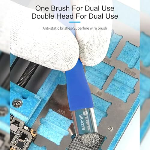 2Pcs Double Head ESD Safe Brush, Anti-Static Phone Motherboard PCB Cleaning Brush for Mobile Phone PC Repair Electronic Components Circuit Board IC Clean Remove Glue Tools,Blue