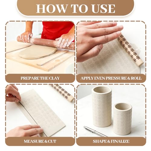10pcs Clay Texture Rollers, Wooden Texture Roller for Clay, Pottery 10 Styles Potters Stamp Roller Tools 4.02 Inch Textured Rolling Pins Modeling Pattern Rollers Kit for DIY Handmade Art Supplies