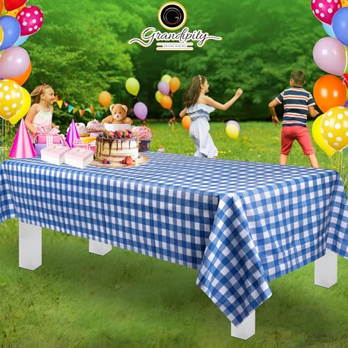 Grandipity Plastic Table Cloth Disposable 12 Pack 54” x 108” Rectangle - color: Blue Gingham Checkered, size: 54in. x 108in. Rectangle