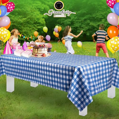 Grandipity Plastic Table Cloth Disposable 12 Pack 54” x 108” Rectangle - color: Blue Gingham Checkered, size: 54in. x 108in. Rectangle