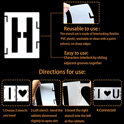 YEAJON 9 Inch Letter Stencils Symbol Numbers Craft Stencils, 42 Pcs Reusable Alphabet Templates Interlocking Stencil Kit for Painting on Wood, Wall, Rock, Sign, DIY Art Projects - size: 9 inch