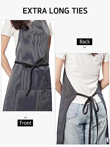 Syntus Apron for Men Women, Adjustable Cooking Kitchen Apron with 2 Pockets - color: Stripe Black Brown Pin, style: 2 Polyester