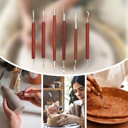 Amrules 6 Pcs Double-Ended Clay Carving Tools Set for Adults, Red - color: Red-Sculpting-6Pcs