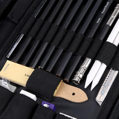 Drawing Pencils Kit, 40 Piece Sketching Set with Graphite, Charcoal, Pastel Pencils, Erasers, Sharpeners, Carrying Bag