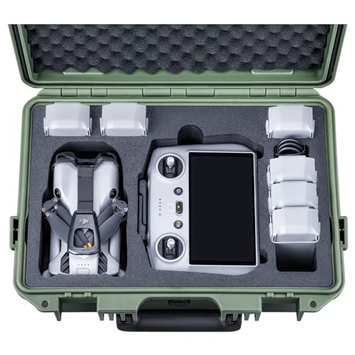 Lykus Titan MM510 Waterproof Hard Case for DJI Mini 5 Pro and RC2/RC-N3, Shoulder Strap Included, Support up to 7 batteries, Green [CASE ONLY]