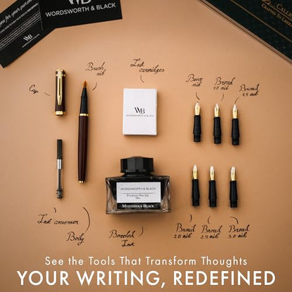 Wordsworth & Black Luxury Calligraphy Pen Set for Writing, 6 Nibs, Brown - color: Brown Gold
