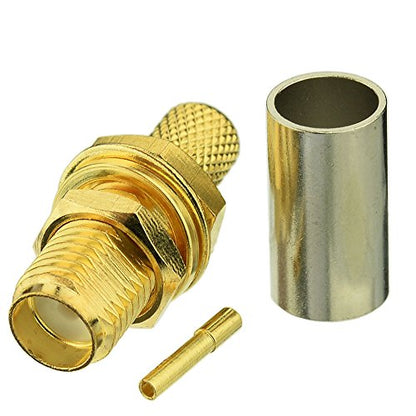 BINGFU SMA Female Bulkhead Mount Crimp Solder Attachment 50 Ohm Gold Plated Copper Connector (10-Pack) Compatible with RG58 RG303 RG141 RG142 RG400 Low Loss 195 Coaxial Coax Jumper Cable - color: SMA Female