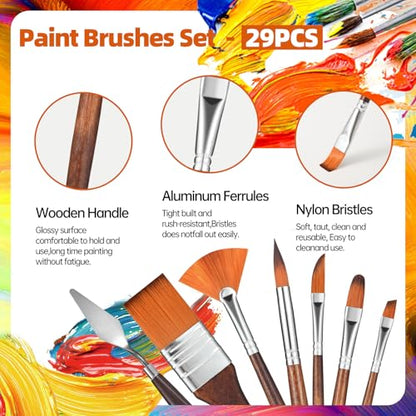 GETHPEN 29pcs Paint Brush Set, Acrylic Paint Brushes, Oil, Watercolor - style: Assorted Shapes