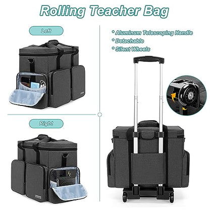CURMIO Rolling Teacher Tote Bag with 2 Detachable Pouches for Work, Black - color: Black