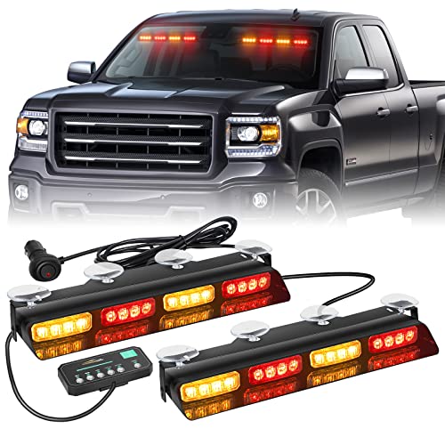 XRIDONSEN 2 in 1 2x 14 inch Strobe Light Bar - color: Amber/Red