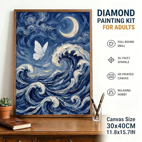 Ocean Wave Diamond Art Kits for Adults, Butterfly Diamond Painting Kit - color: HS037-1