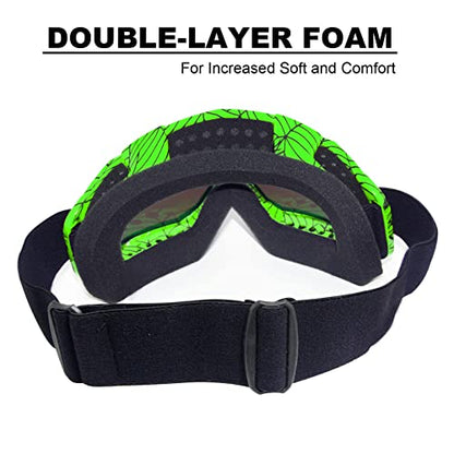 Dirt Bike Goggles for Motorcycle, ATV, Motocross, Riding, Offroad - Adult, Men, Women, Youth, Kids - color: Spider Green Frame+color Lens