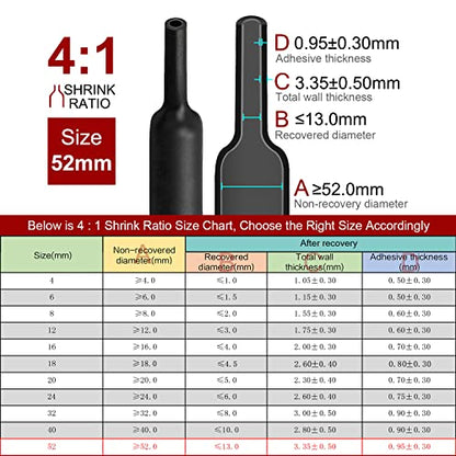 Chanzon 4:1 Ratio 2" (52mm) Heat Shrink Tubing - 80Ft Roll Black - size: 52mm (2") - 80FT