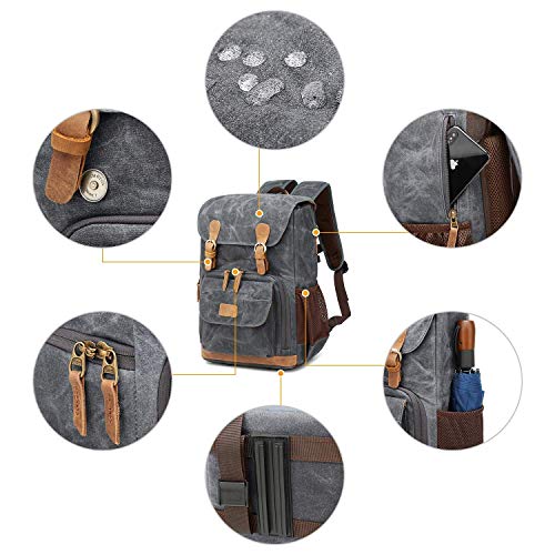 UBAYMAX Canvas Camera Backpack for Canon Nikon Sony DSLR SLR Waterproof - color: Grey