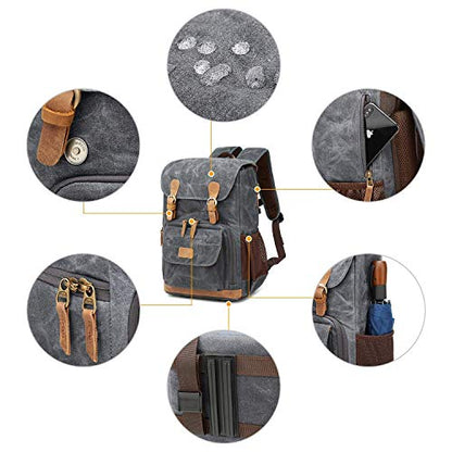 UBAYMAX Canvas Camera Backpack for Canon Nikon Sony DSLR SLR Waterproof - color: Grey