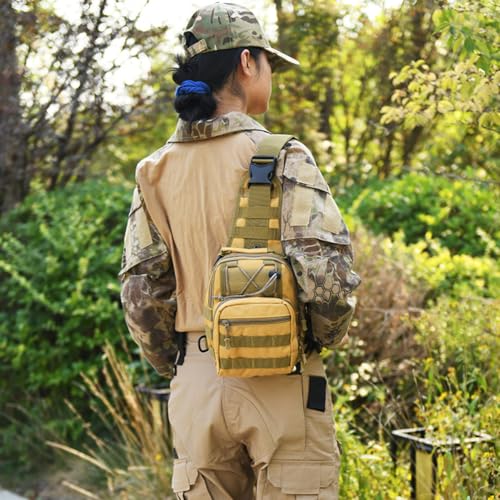 Viriber Tactical Backpack, Waterproof Military Cross-body Molle Sling Shoulder Backpack Chest Bag for Outdoor Every Day Carry Khaki - color: Khaki