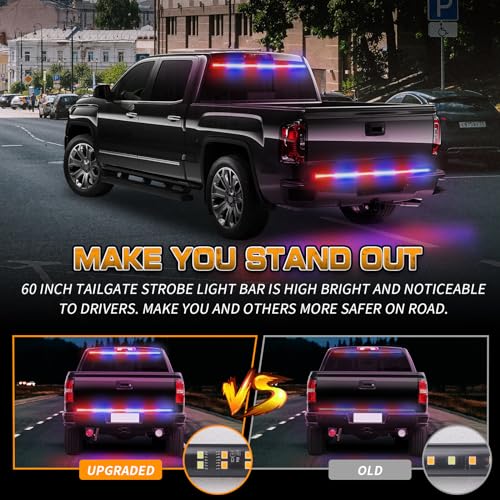 XRIDONSEN 48 inch Tailgate Strobe Light Strip 288 LED Rear Window Light Bar - color: Red/Blue