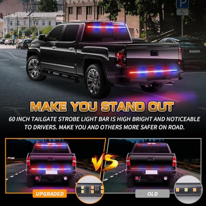 XRIDONSEN 48 inch Tailgate Strobe Light Strip 288 LED Rear Window Light Bar - color: Red/Blue