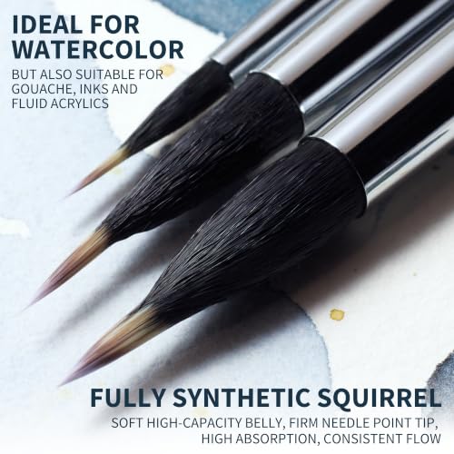 ARTEGRIA Watercolor Brush Set, 7 Extended Tip Needle Point Round Brushes