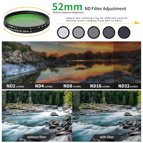 52MM Variable ND2-32 Filter for Phone, Multi-Coating Clip-On Variable Neutral Density Lens Kit, Compatible with iPhone 16/15/14/13 Pro Max, Samsung Galaxy, Google Pixel and Other Smartphone