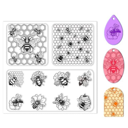 CHGCRAFT Polymer Clay Texture Sheets Bee Pattern Polymer Clay Texture Mat Insect Silicone Mat Silicone Molding Pattern Sheets for Pottery Earrings Jewelry Making - style: Bees