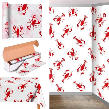 Oudain 54 Inch x 100 ft Crawfish Boil Lobster Tablecloth Roll Cutter Box - style: Crawfish