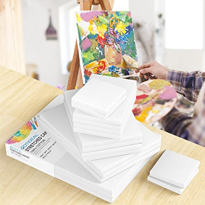 GOTIDEAL 18Pcs Stretched Canvases, Multi Pack 4x4, 5x7, 8x10, 9x12, 11x14 - color: White, size: Multi Pack-18 Pcs