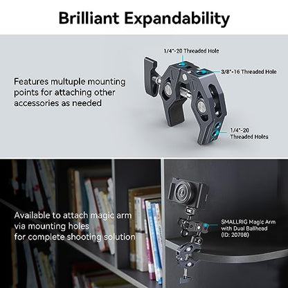 SMALLRIG Super Clamp, Camera Mount with 1/4'' and 3/8'' Threaded Holes - size: Small