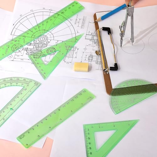 Zonon 7 Pcs Geometry Set with Drawing Compas, 6&4 Inch Protractors, Green - color: Green