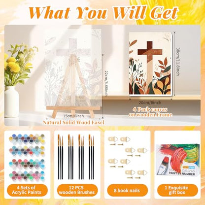 4 Pack Framed Paint by Numbers Kit for Adults, Christian, 8 x 12 Inch - color: TRTDOP4F202