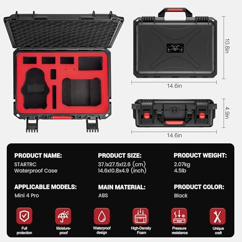 STARTRC Mini 3 Case,Waterproof Case for DJI Mini 4 Pro for Skyrover X1 - color: Black