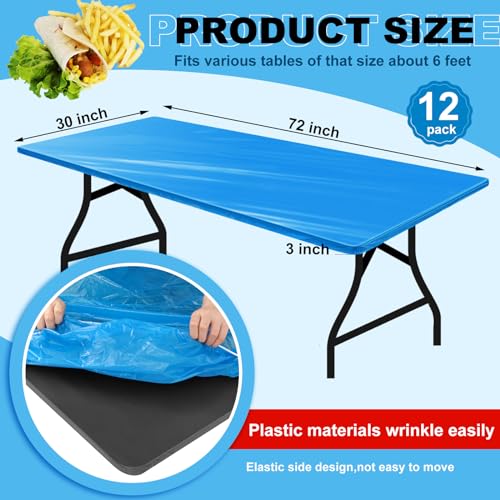 Boao 12 Plastic Elastic Fitted Tablecloths, 6 Ft, 72 x 30 Inch, Blue - color: Blue, size: 6 Ft, 72 x 30 Inch