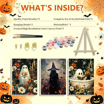 3 Pack Halloween Paint by Numbers Kit for Adults, Ghost, 8x12 inch - color: Halloween-2