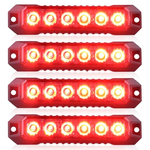 4PCS 6-LED Red Flashing Strobe Lights for Trucks Cars Vehicles